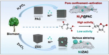Graphical abstract: Sintering-resistant and active-species-adjustable Ni catalysts supported on P-doped biochar via nanopore-confined activation for efficient levulinic acid hydrogenation