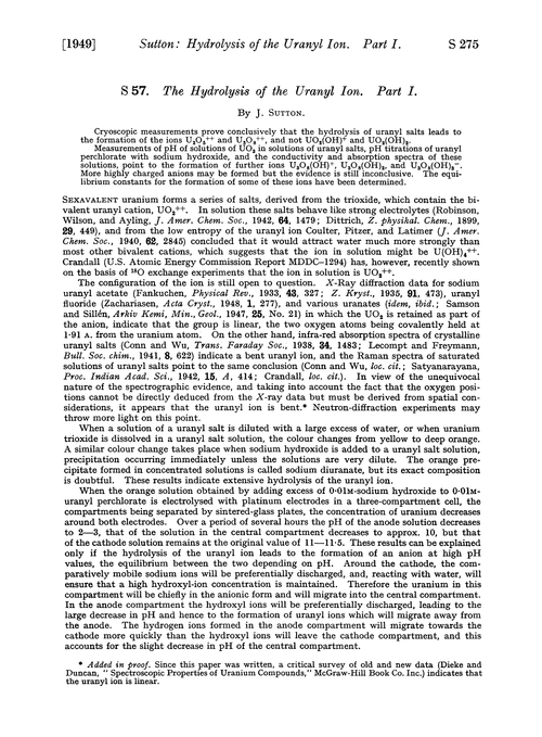 S 57. The hydrolysis of the uranyl ion. Part I