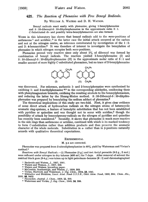 421. The reaction of phenazine with free benzyl radicals