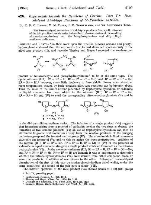 426. Experiments towards the synthesis of corrins. Part V. Base-catalysed aldol-type reactions of Δ1-pyrroline 1-oxides