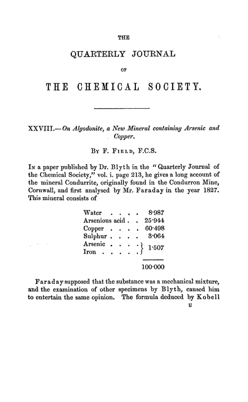 XXVIII.—On algodonite, a new mineral containing arsenic and copper