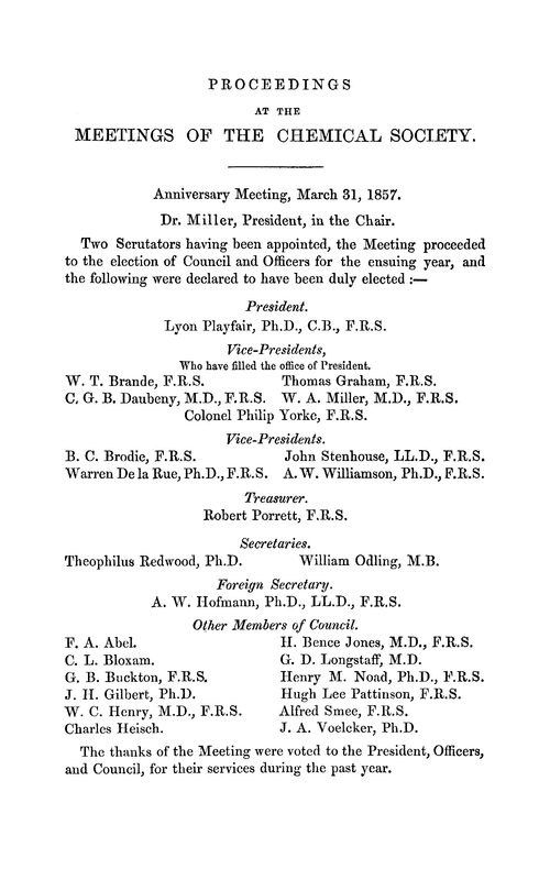 Proceedings at the Meetings of the Chemical Society