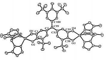 
          50% ORTEP of (LZn)21. Hydrogen atoms, cumenyl groups 
and THF molecules have been omitted for clarity.
        