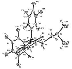 Molecular structure of 9. Selected bond length (Å): P(1)–B(1) 2.049.