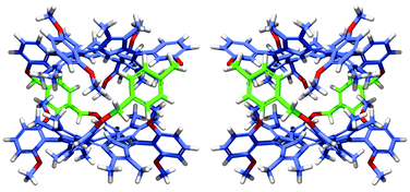 A molecular model of cyclic dimer 2, based on the X-ray crystallographic structure of the bis(mandelate) complex of monomeric reference 1.