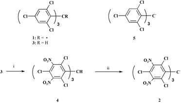 
          Reagents and conditions: i, HNO3∶H2SO4.SO3(15%) (1∶3); ii, (a) Bu4NOH–THF (b) 2,3-dichloro-5,6-dicyanoquinone.