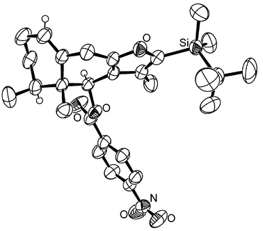 ORTEP plot of the crystal structure of the p-nitrobenzoate of 22. Thermal ellipsoids are drawn at the 30% probability level.