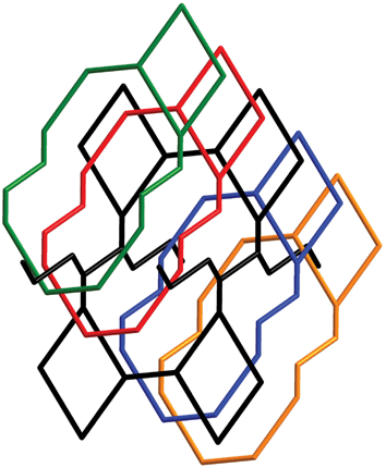 The five interpenetrating nets in [Co(Hbiim)2(H2biim)]2(p-OOCC6H4COOH)2·H2O.45