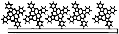 Organic molecular planes oriented approximately perpendicular to the substrate surface.