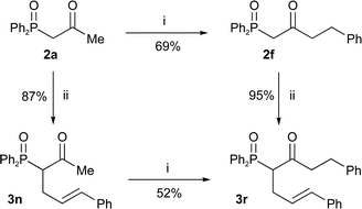 
          Reagents and conditions: i) LDA, THF, BnBr, −78 °C; ii) NaOMe, THF, PhCHCHCH2Br.