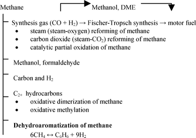 Main methods used for methane processing.