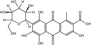 Molecular structure of carminic acid.