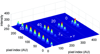 The PSF at varying stop angles, β = 55°, 40°, 20° and 0° for an aperture angle α = 60°. The intensity uniformity of the excitation spot is clearly manifested at 55°. At the other extreme (β = 0°), the system resembles the 4PI-A-type PSF.