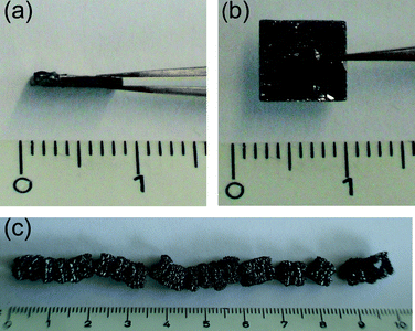 (a) and (b) HOPG before expansion. (c) HOPG after intercalation and expansion.