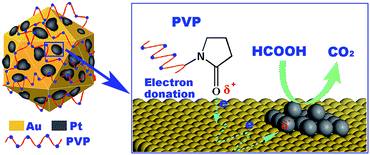 Dispersion state of Pt on PVP-stabilized icosahedral Au NPs (Pt0.10^Au-d-PVP); the Pt flecks become electron-rich due to PVP–Au interaction.