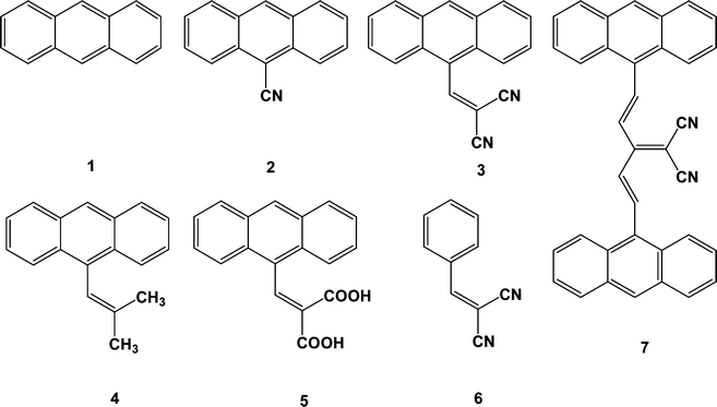 Molecular structures of anthracene and its derivatives.