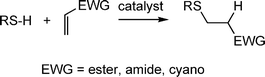 Hydrothiolation of a CC bearing an electron-withdrawing substituent.