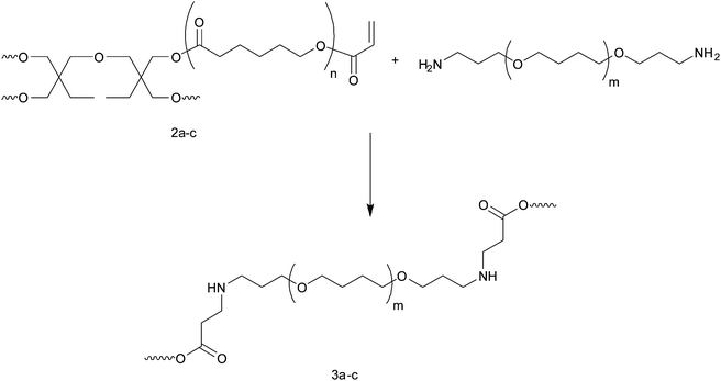 Thermal crosslinking of polyesters bearing acrylate end groups.