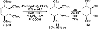 Double AAA reaction employing benzoate as nucleophile.