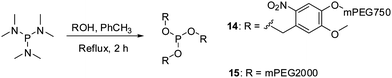 Preparation of reagents 14 and 15 for polypeptide PEGylation.