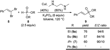 
          Reduction/cross-coupling using various dialkyl phosphites.