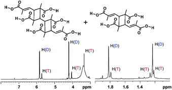 
          1H NMR spectrum of 1 after photoreaction (T = 2a; D = 2b).