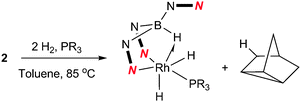 Reaction of 2 with H2 and trialkylphosphines to give 4 (R = Cyp) and 5 (R = tBu).