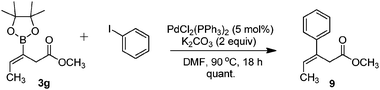 Coupling of β-boronic ester with iodobenzene.