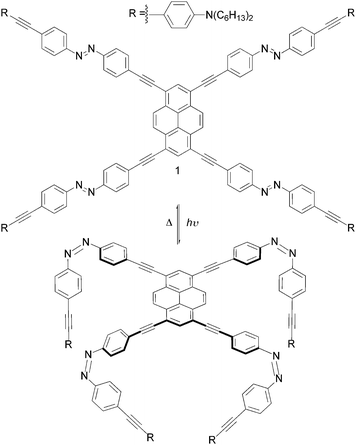 Schematic representation of the full switching of the molecular arachnoid 1 from the 1-tttt to the 1-cccc configuration.