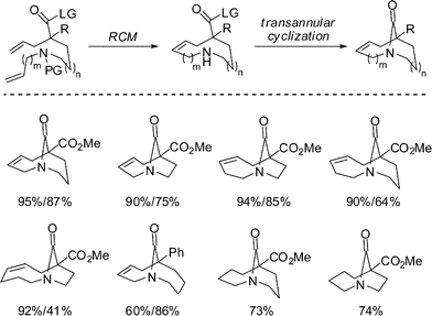 Direct two-step strategy for synthesis of bridged lactams.