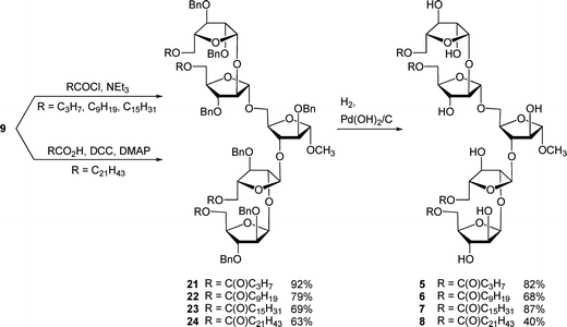 Synthesis of target glycolipids 5–8.