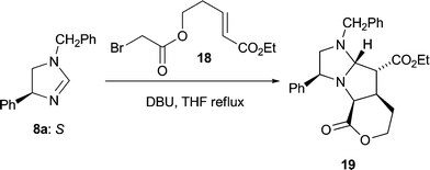 Intramolecular cycloaddition of a dihydroimidazolium ylide.