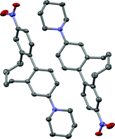 Centrosymmetric pairwise arrangement of the P (right) and M (left) atropisomers of the push-pull derivative 1c in the solid state.