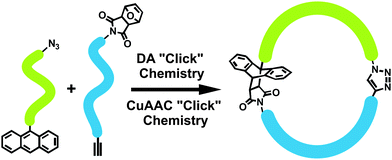 Synthesis of cyclic block copolymers via tandem CuAAC and DA “click” reactions.