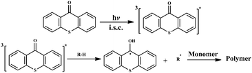 Photoinitiated free radical polymerization using TX as the photoinitiator.