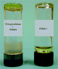 Qualitative comparison between the hybrid supramolecular network HSN1 (left) and the thiourea-modified PDMS1 (right).