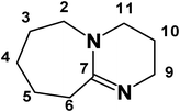 Numbering of the carbon atoms in DBU.