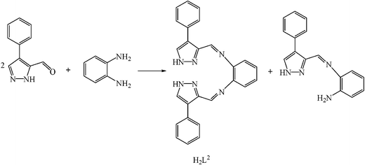 Condensation products identified by 1H NMR spectroscopy of the 2 : 1 reaction of 4-phenylpyrazole-5-carbaldehyde and o-phenylendiamine.