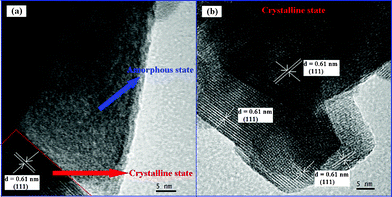 
            TEM images of the HST samples prepared at 200 °C for 24 h under different pH values: 8 (a) and 10 (b).