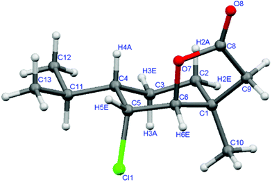 One of two crystallographically unrelated molecules of the crystal structure of chlorolactone 11c.
