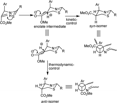 Plausible mechanism explaining the formation of a mixture of syn and anti isomers of 1,3-thiazines from allyl arylthioamide.