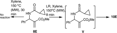 Results of the reactions of the thioamide 8E with and without LR.