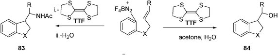 Reaction of diazonium salts with tetrathiafulvalene (TTF) in water.