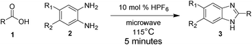 A general scheme showing the formation of the 2-alkyl substituted benzimidazole.