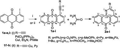 Preparation of 1-alkynyl-9,10-anthraquinones 1a–i and their reaction with urea.