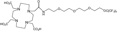 A fluorinated chelator developed by Jiang et al. yields a single fluorine resonance signal which can be shifted by changing the identity of the chelated metal.60