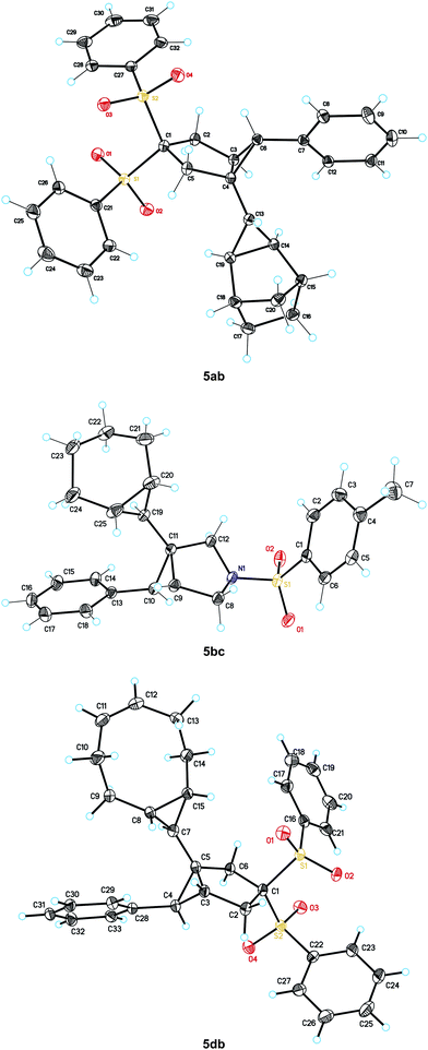 X-ray structures of 5ab, 5bc, and 5db.