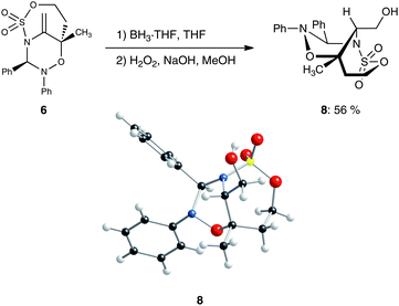 
          Hydroboration of [3 + 3] annulation product 6 allows unambiguous structural assignment by X-ray crystallography.