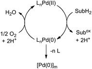 Simplified catalytic cycle for Pd-catalyzed aerobic oxidation reactions (SubH2 = reduced organic substrate).