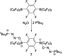 Reaction of the C6F4-linked bisborane with two equivalents of tBu3P and N2O.